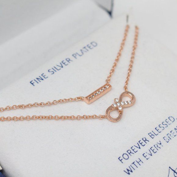 Unwritten Gratitude & Grace Rose Gold Plated CZ Infinity & Bar Layer Necklace