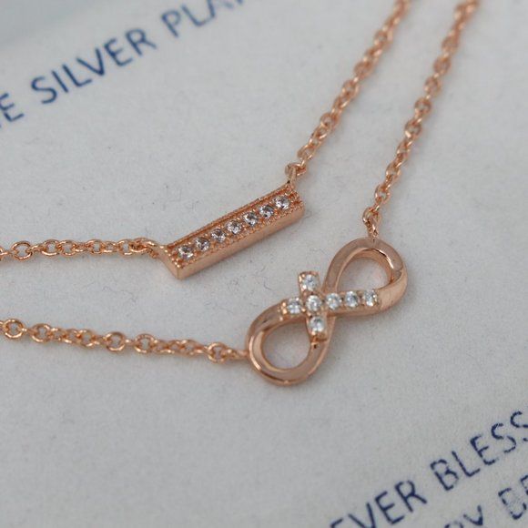 Unwritten Gratitude & Grace Rose Gold Plated CZ Infinity & Bar Layer Necklace
