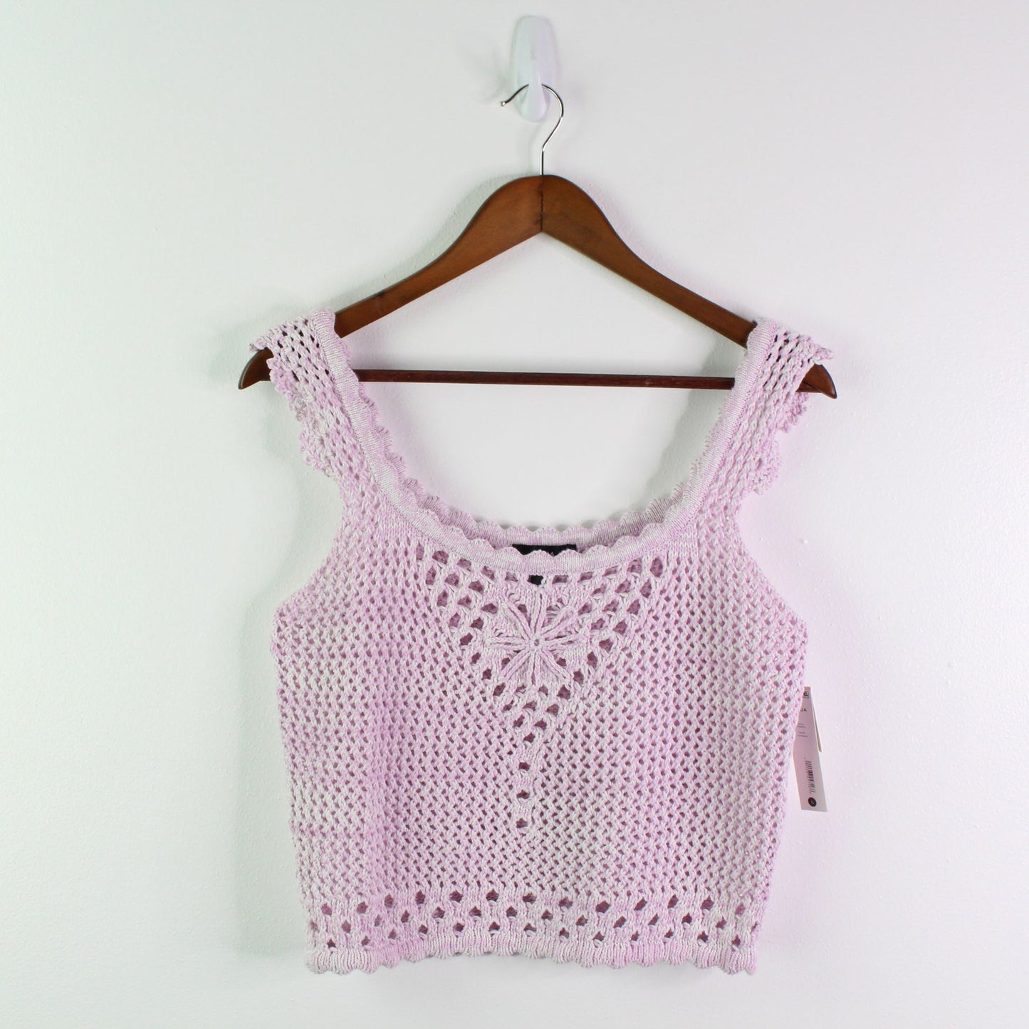 Aqua Crochet Open Knit Crop Top Lavender L