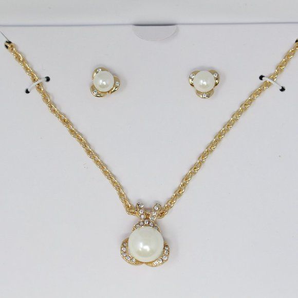 Charter Club Gold-Tone Pavé & Imitation Pearl Pendant Necklace & Earring Set