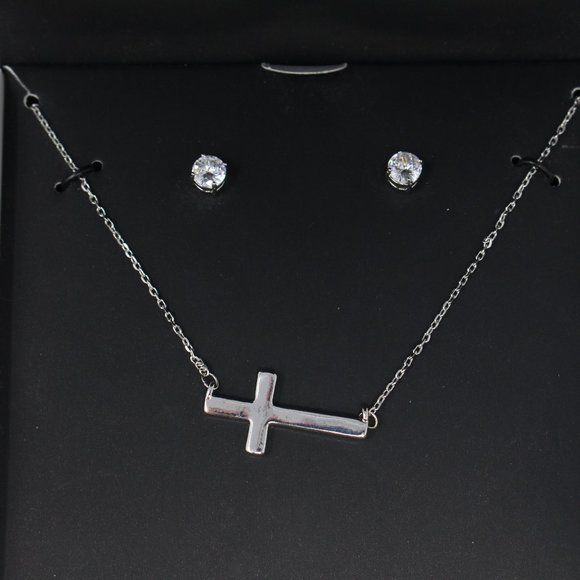 Alfani Cross Collar Necklace & Crystal Stud Earrings Set