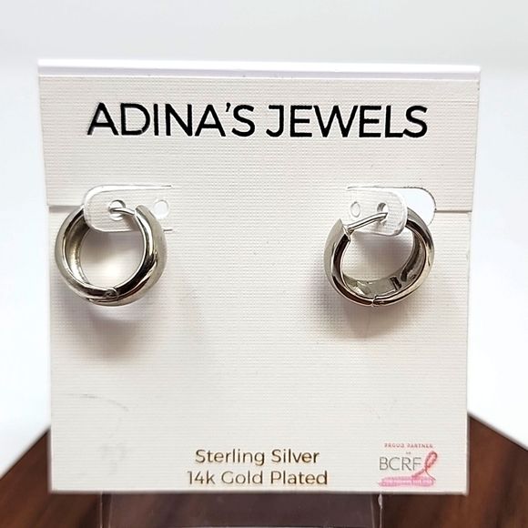 Adinas Jewels Sterling Silver 14 K Gold Plated Huggie Hoop Earrings