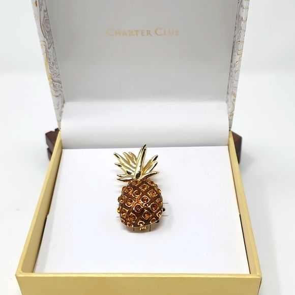 Charter Club Gold-Tone Crystal Pineapple Pin