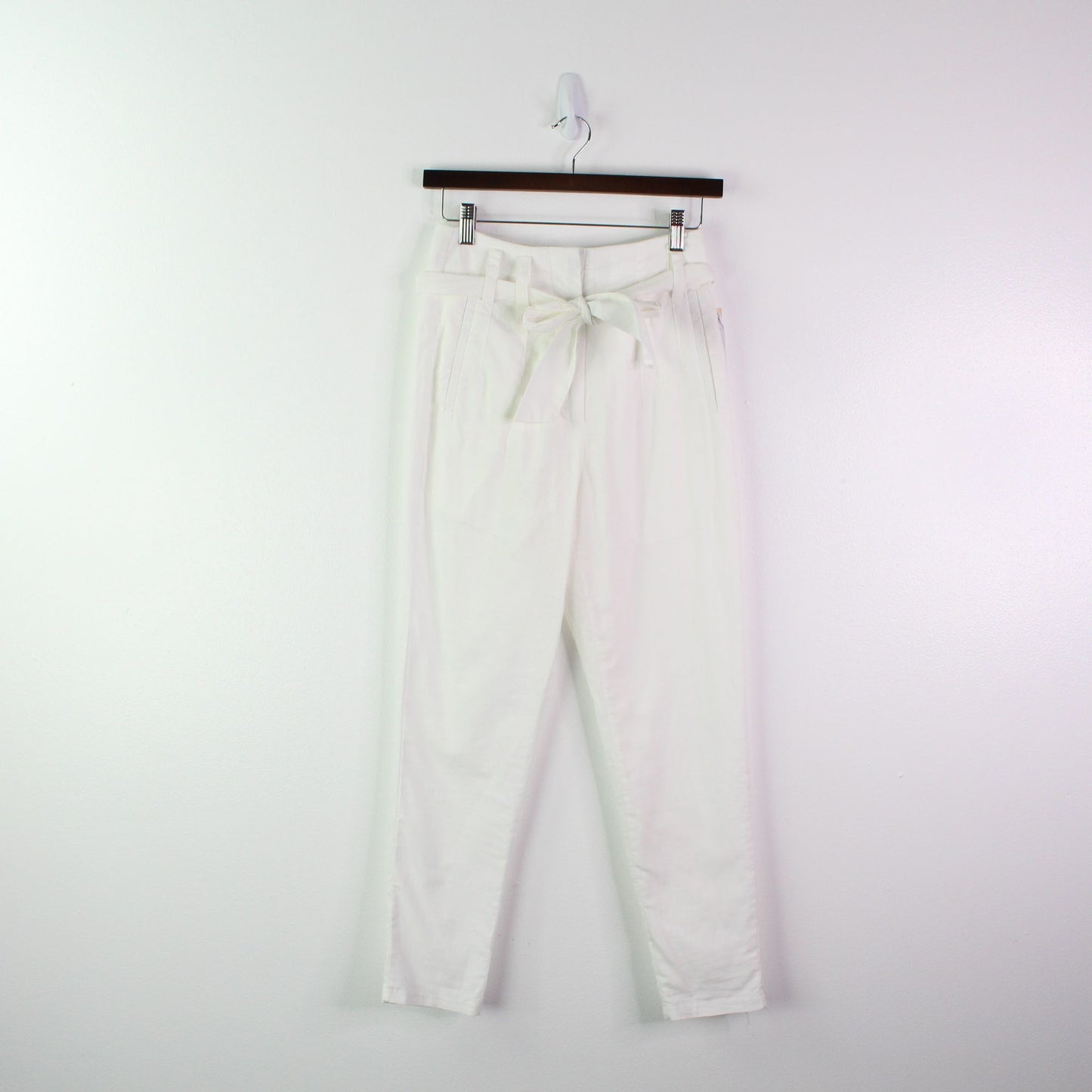 Aqua Linen Blend Belted Straight Ankle Pants White XS