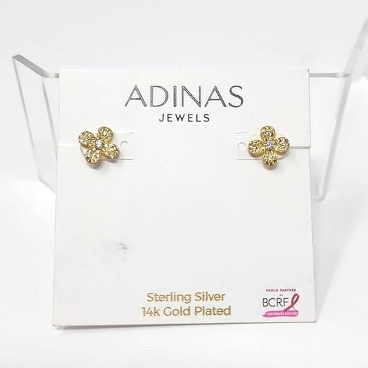 Adina's Jewels Pave Flower Stud Earrings 14k Gold Plated Sterling