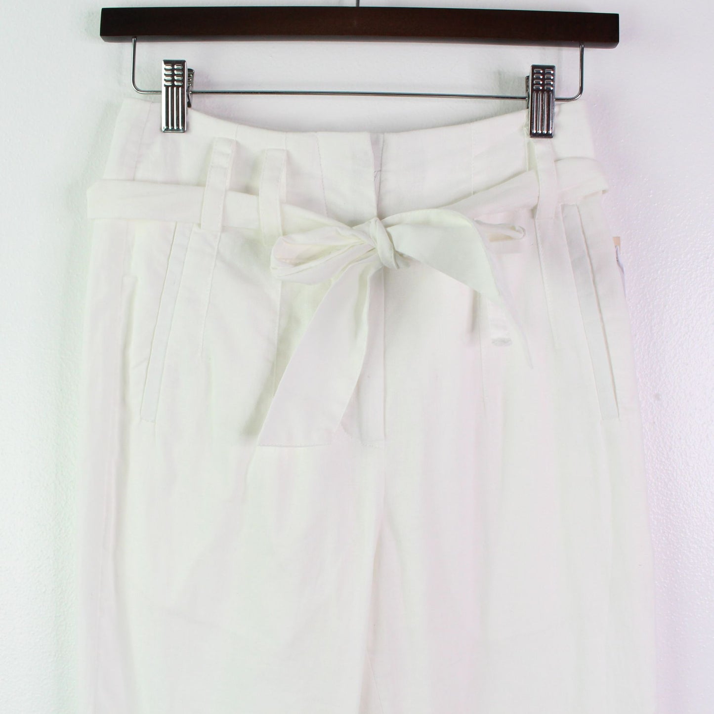 Aqua Linen Blend Belted Straight Ankle Pants White XS