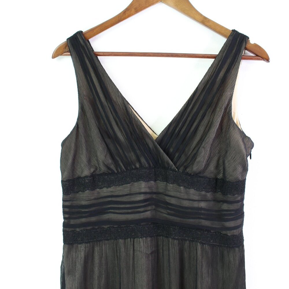 Anne Klein Silk V-Neck Tiered Midi Dress Black Size 10