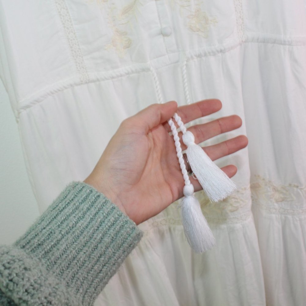 Joie Tiered V-Neck Embroidered Boho Midi Dress White S