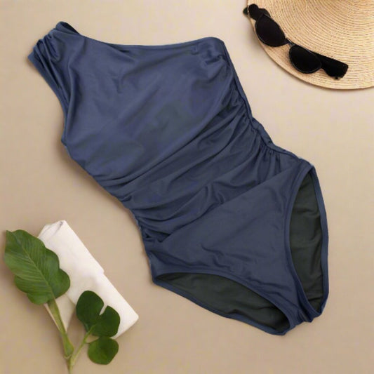 J. Crew Ruched One-Shoulder One-Piece Swimsuit Navy Size 2