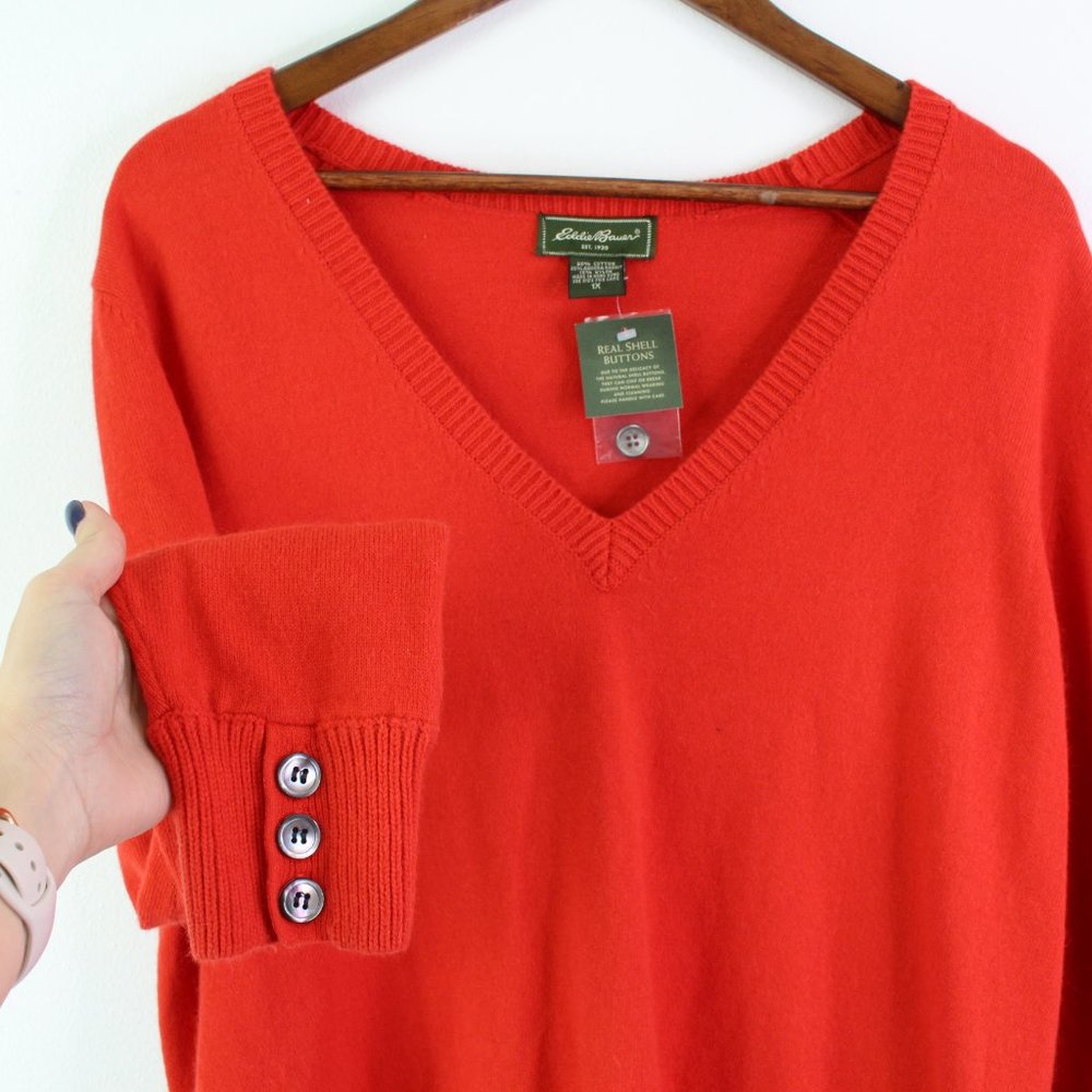 Eddie Bauer Cotton Angora Blend V-Neck Sweater Red Size 1X