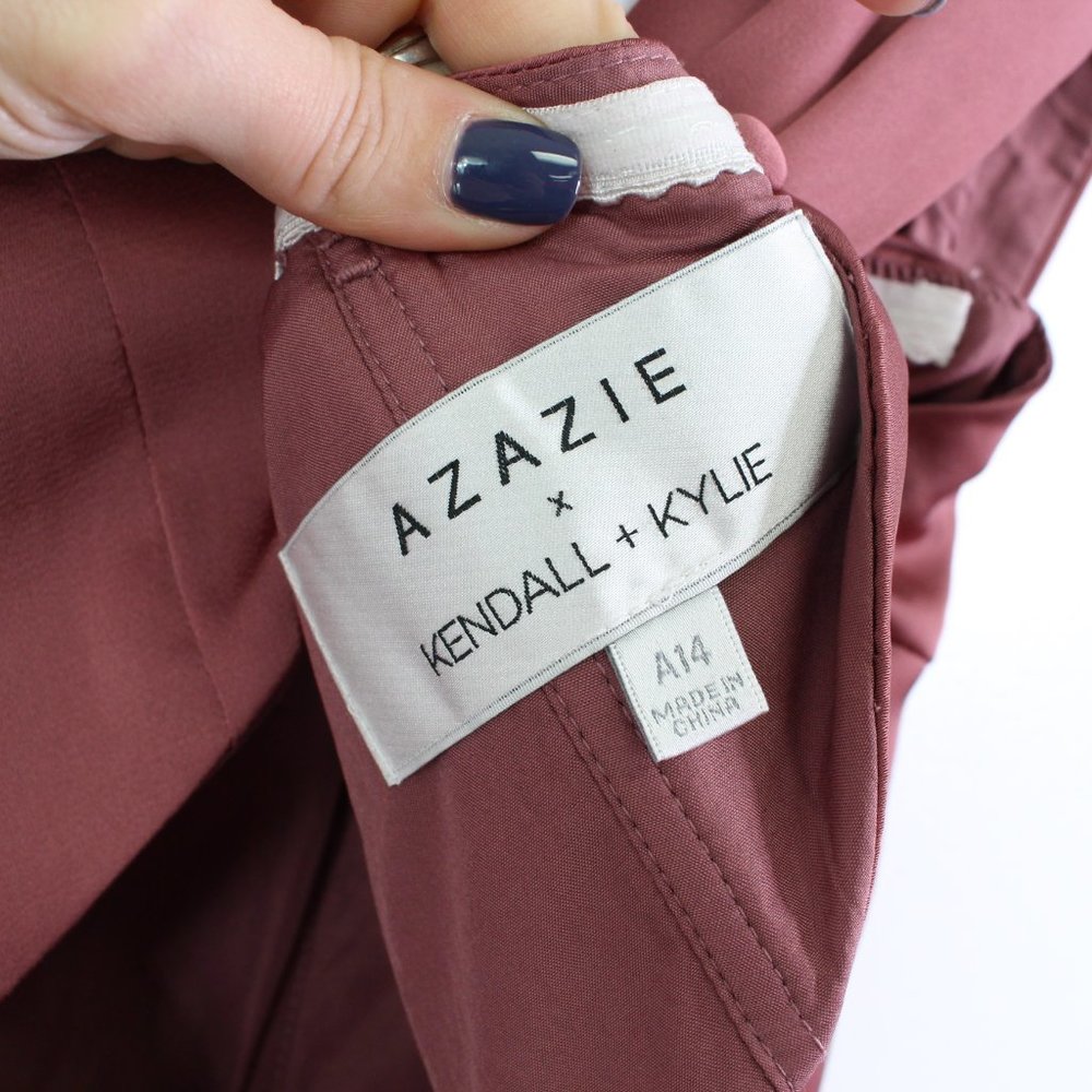 Azazie X Kendall + Kylie Sheath Off the Shoulder Stretch Satin Gown Amethyst A14