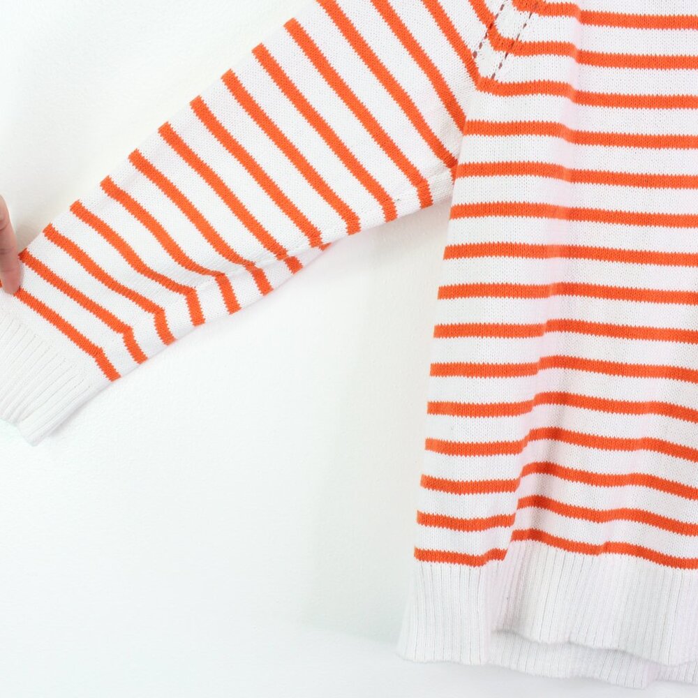 Talbots Johnny Collar Striped Knit Sweater White Orange 2x