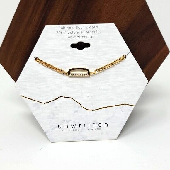 Unwritten Cubic Zirconia Initial Letter D Link Bracelet in Gold Plate 7"