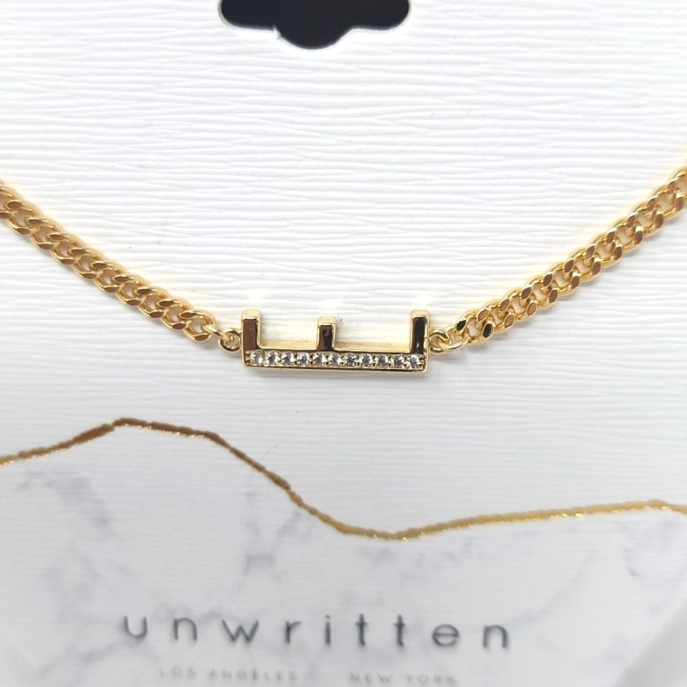 Unwritten Cubic Zirconia Initial Letter E Link Bracelet in Gold Plate 7"